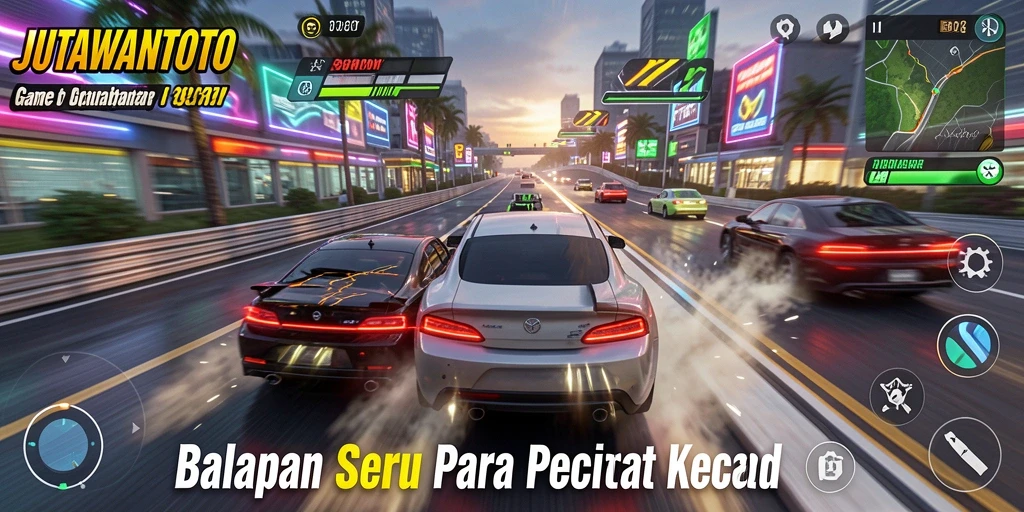 Screenshot gameplay JUTAWANTOTO menampilkan aksi balapan seru.